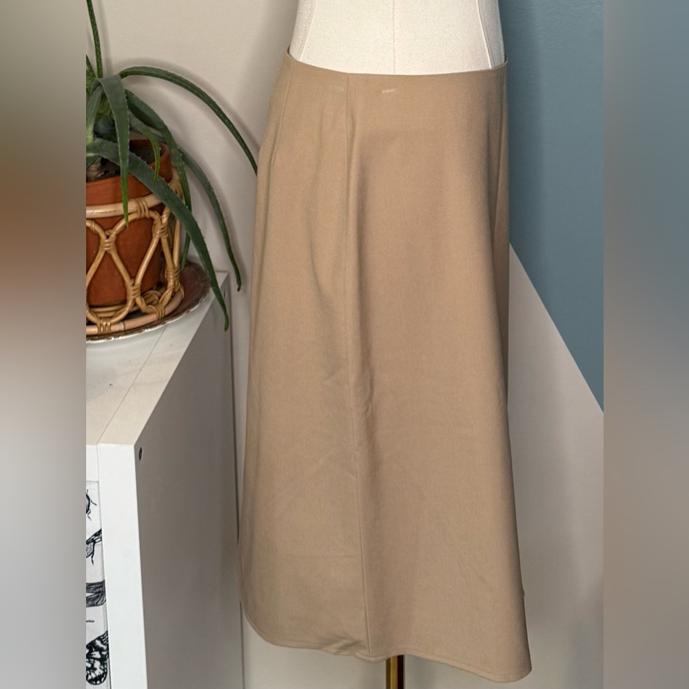 The Limited Stretch Camel Pencil Skirt Asymmetrical Pleat Front Lined Workwear 4 - Picture 4 of 13